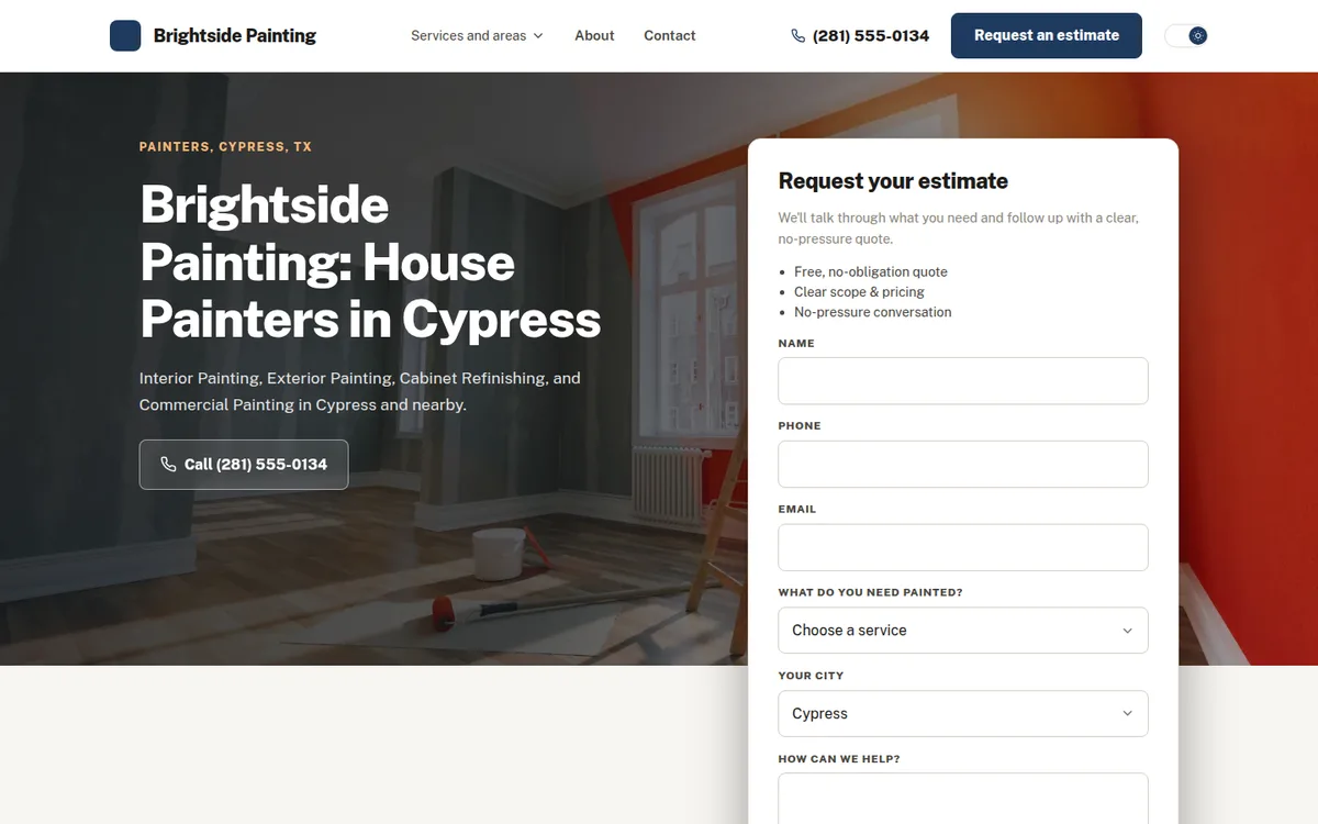 Clear Quote website design, sample home page