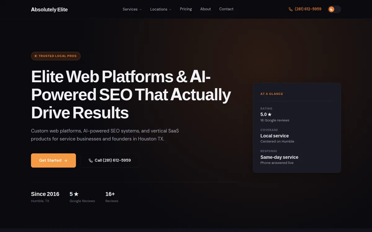 Dark Authority website design, sample home page