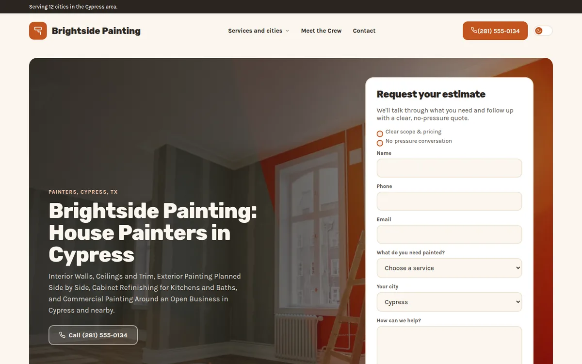 Home Crew website design, sample home page