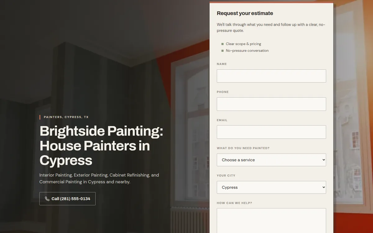 Paint Deck website design, sample home page
